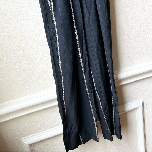 Maje Pandora Navy Blue Woven Stripe Twill Jacquard Jumpsuit Panti Marine Sz 38 M - Picture 8 of 14